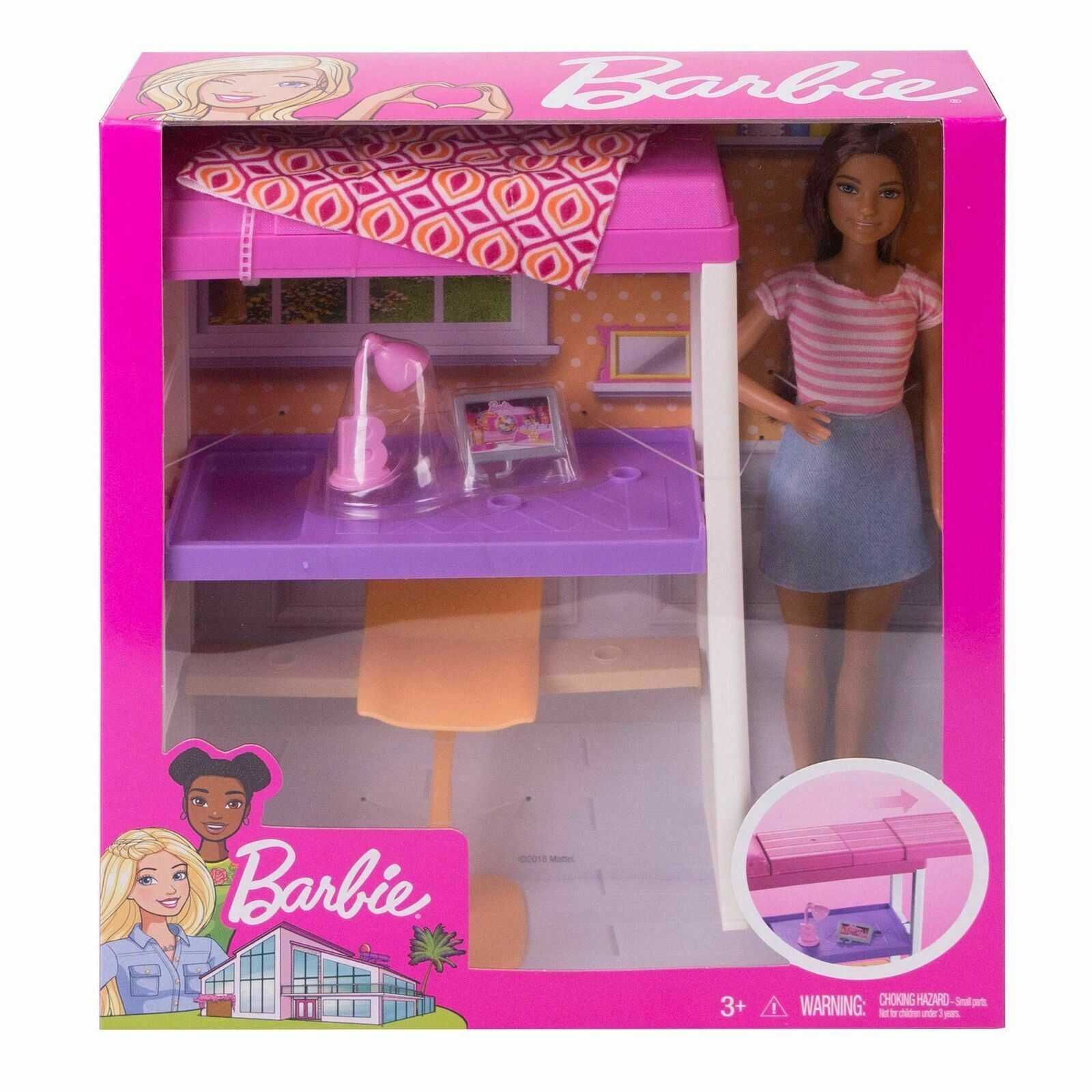 Barbie Doll And Furniture Bedroom Set With Transforming Bunk Beds Desk Acc One Shop Toy Store New Toys For Kids Babies In Pakistan
