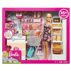 Barbie Supermarket Grocery Shopping Blonde Doll -FRP01