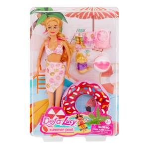 Game set Defa Lucy Beach holiday, includes doll 29cm,  pink-8473