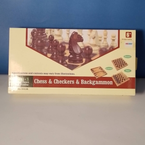 CHESS & CHECKERS & BACKGAMMON WOODEN BOARD GAME-3IN1-B3116